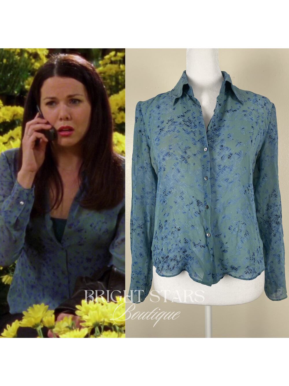 Extremely Rare Blue Silk Blouse Button Down ASO Lorelai Gilmore Girls Vintage